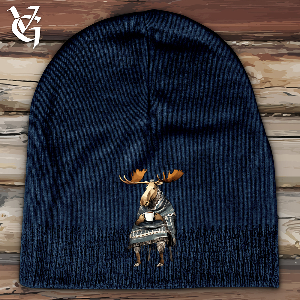 Viking Goods Coffee Drinking Moose Cotton Beanie Navy