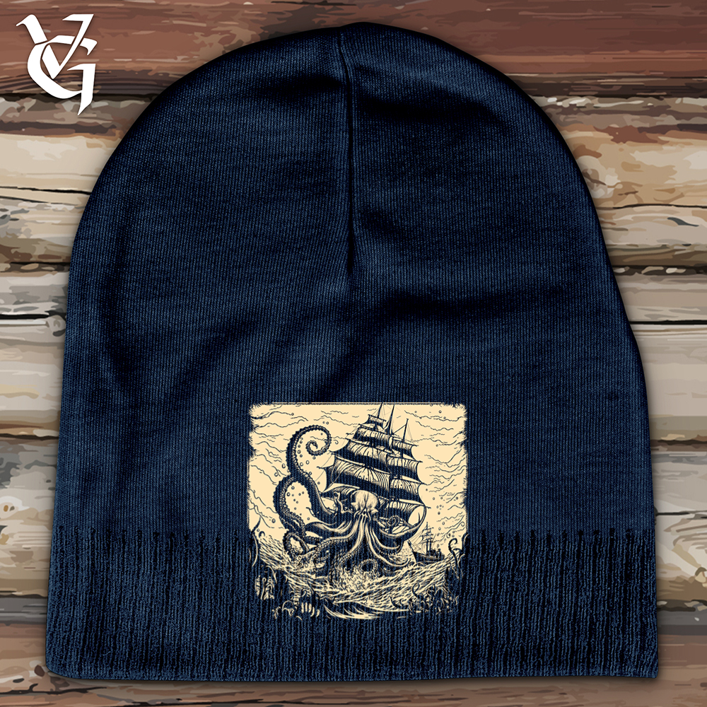 Viking Goods Kraken At Sea Cotton Beanie Navy