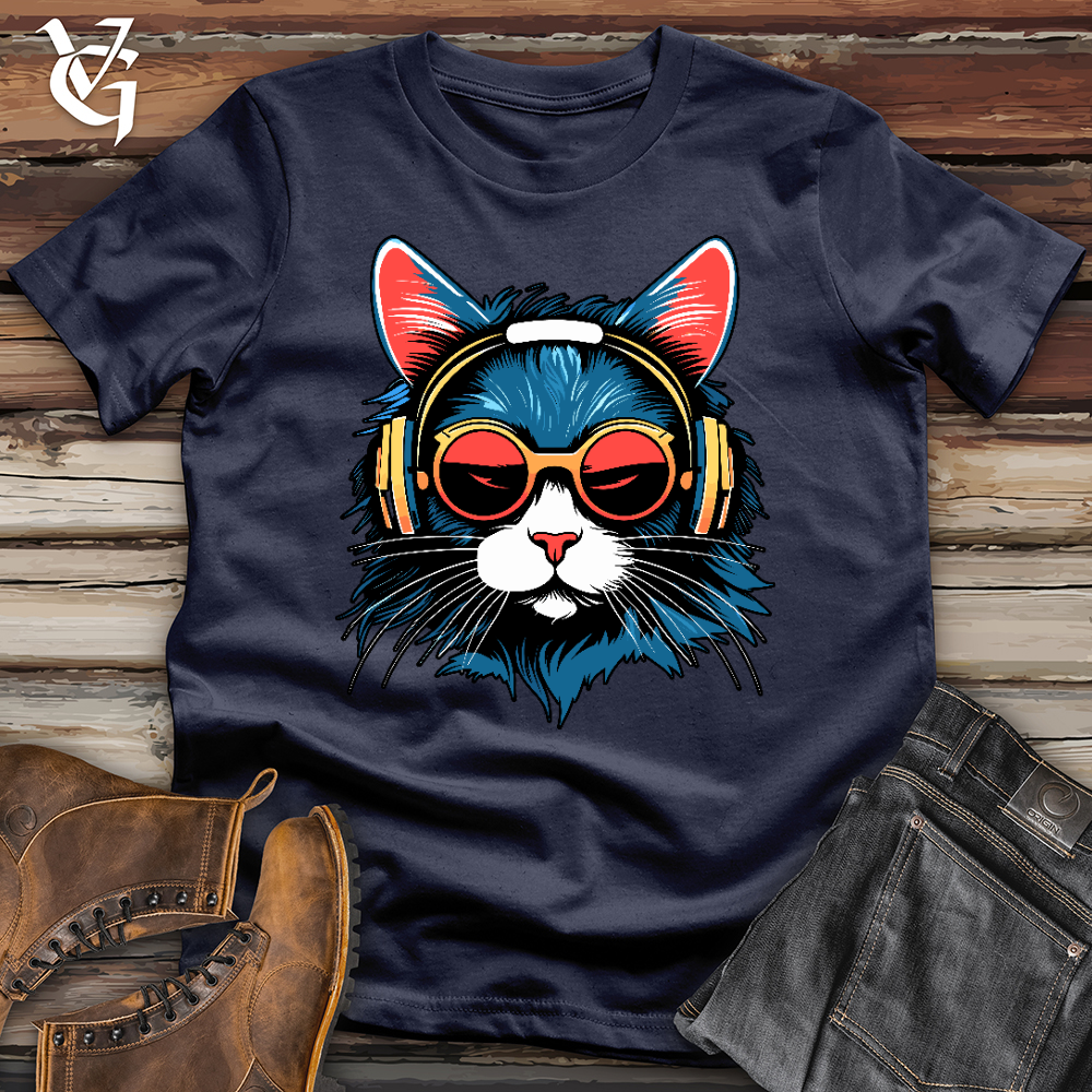 Viking Goods A Cat Wearing Sunglasses and Headphone Softstyle Tee Navy / L