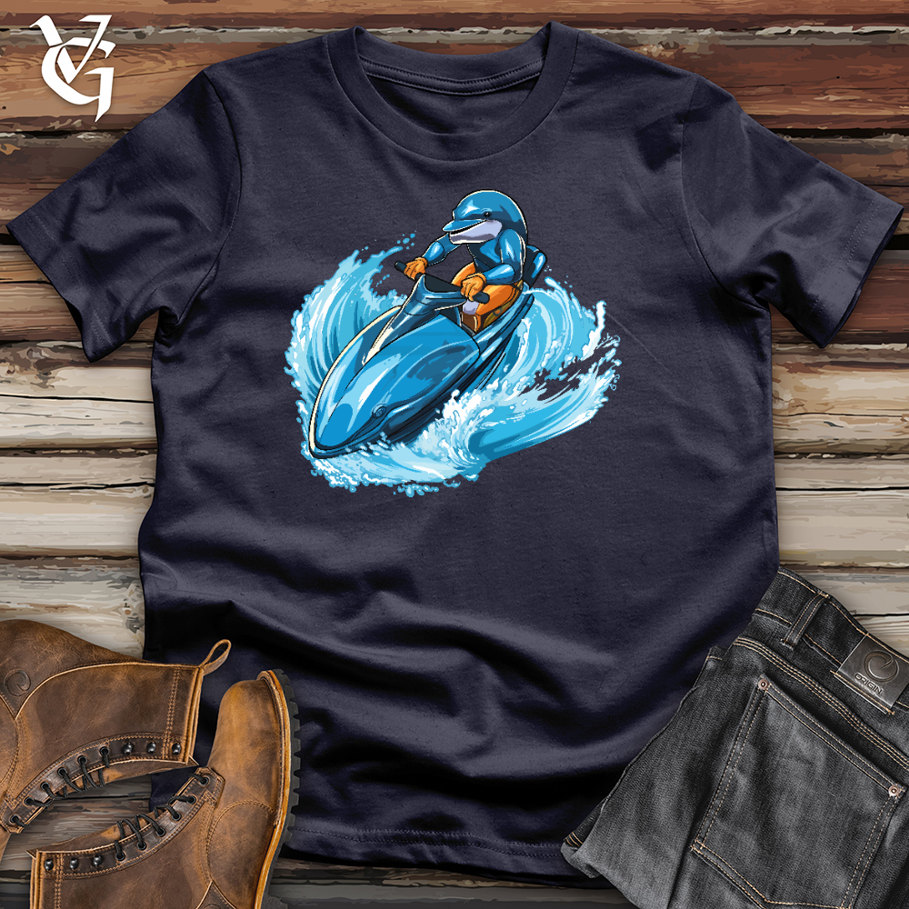 Viking Goods A Dolphin Driving a Jet Ski in the Ocean Cotton Tee Navy / L