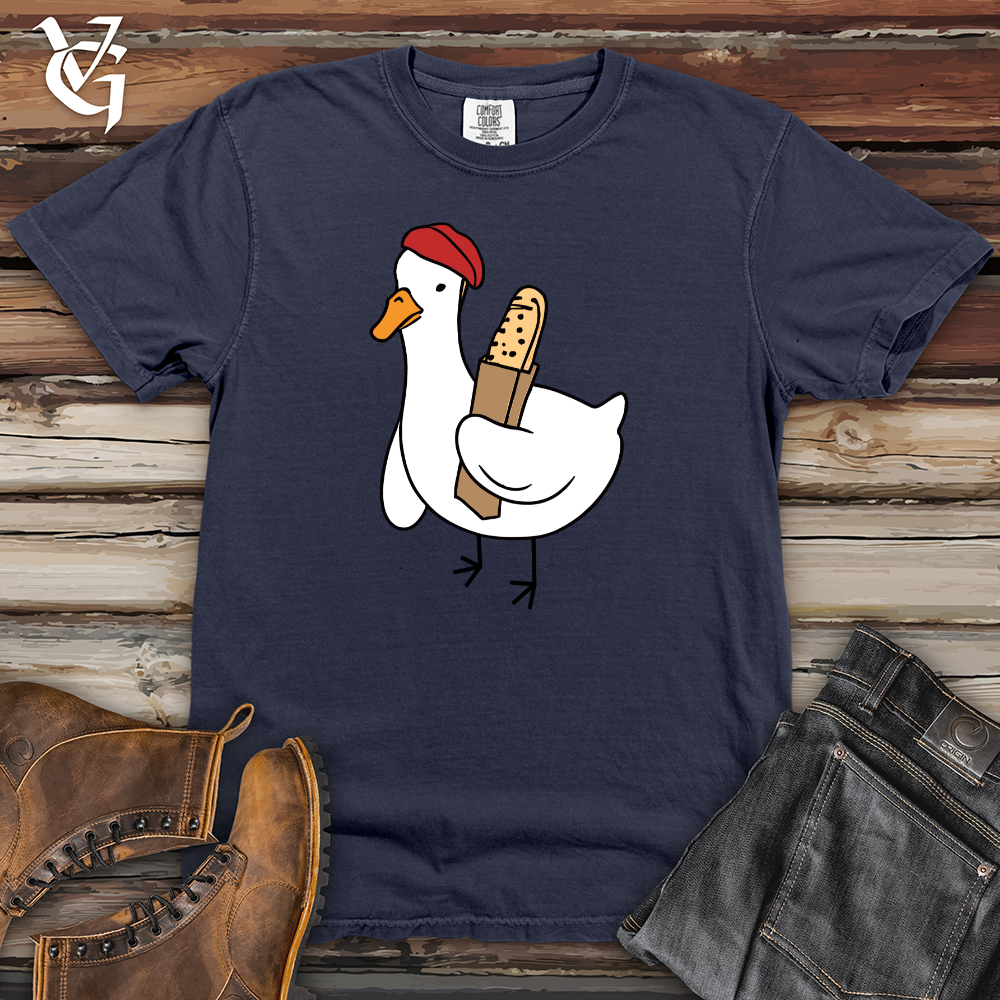 Viking Goods A Red Hat Wearing Duck Holding a Baguette Heavy Cotton Comfort Colors Tee Navy / L