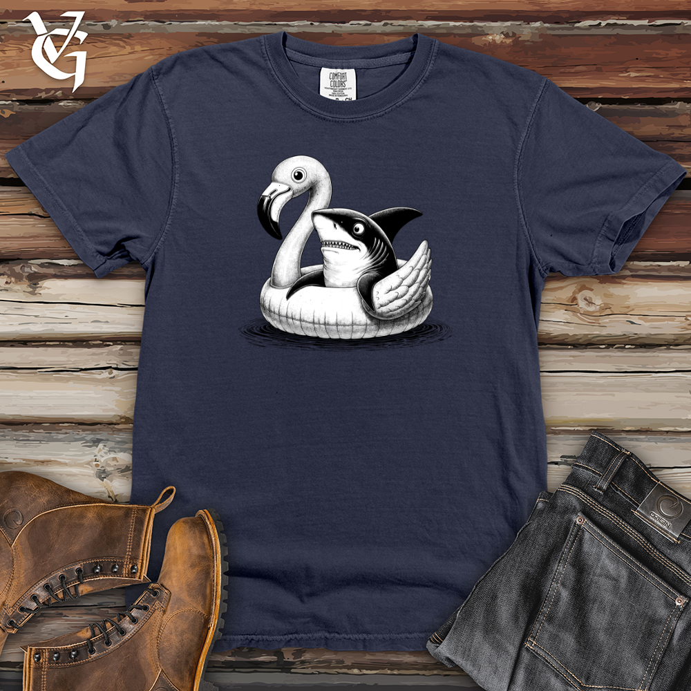 Viking Goods A Shark laying on top of a Flamingo Heavy Cotton Comfort Colors Tee Navy / L