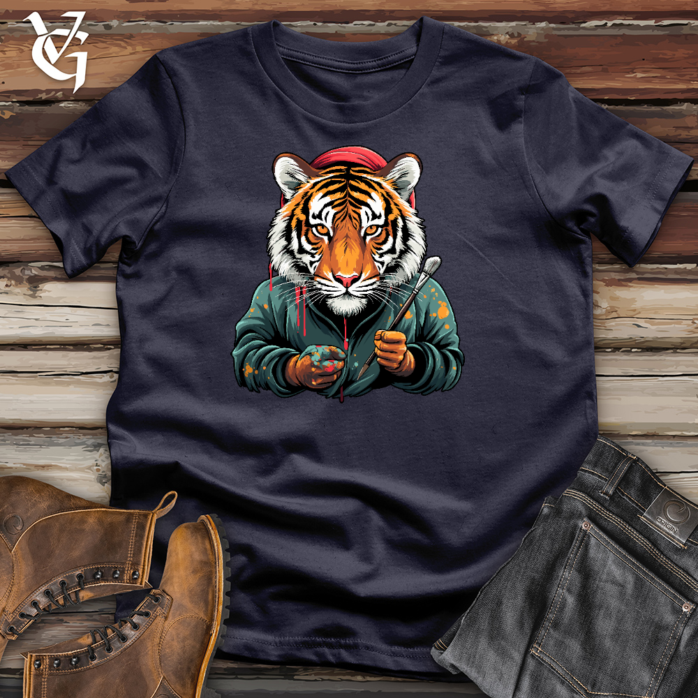 Viking Goods A Tiger With Painting Brush Cotton Tee Navy / L