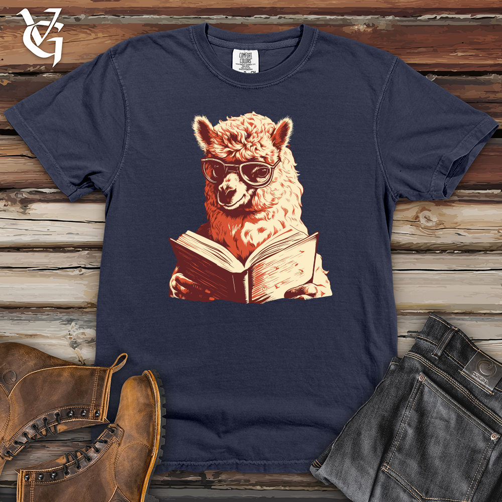 Viking Goods Alpaca Bibliophile Tranquil Read Heavy Cotton Comfort Colors Tee Navy / L