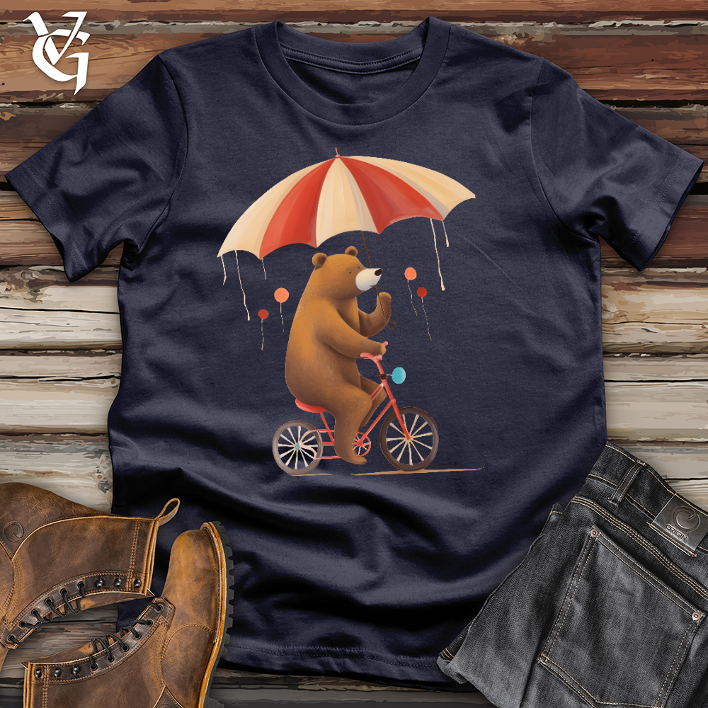 Viking Goods Bear Biking In The Rain Cotton Tee Navy / L