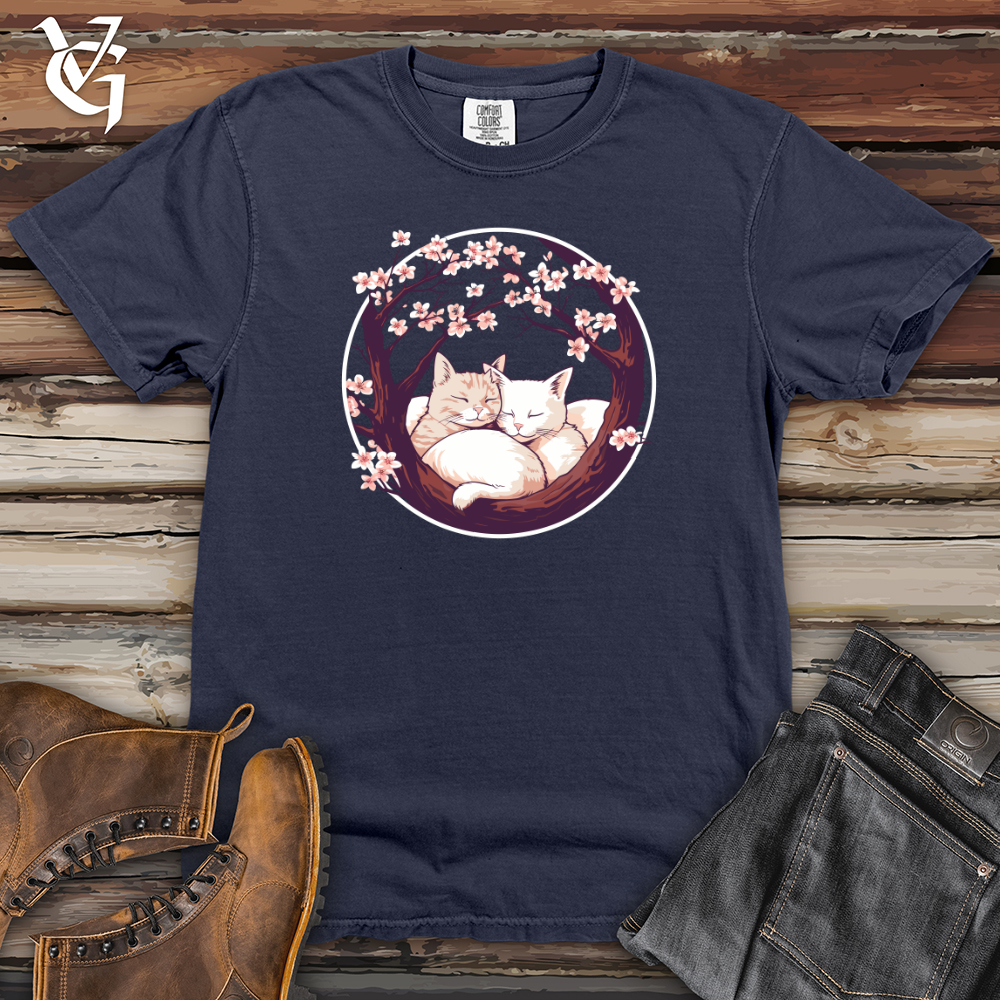Viking Goods Cherry Blossom Felines Heavy Cotton Comfort Colors Tee Navy / L