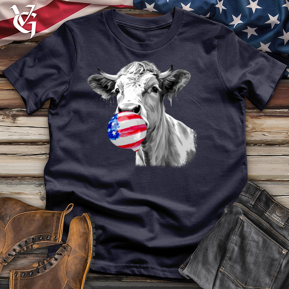 Viking Goods Cow And A Usa Flag Gum Cotton Tee Navy / L