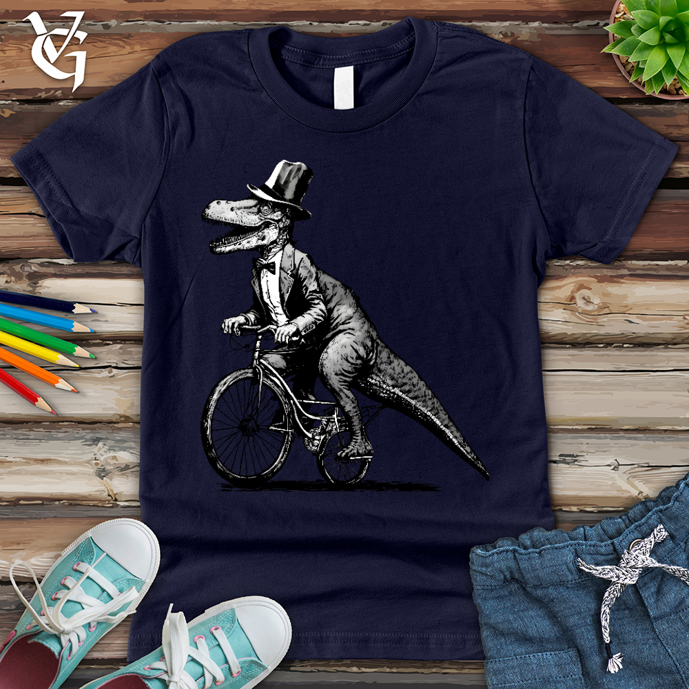 Viking Goods Dinosaur Riding a Bike Youth Tee Navy / L