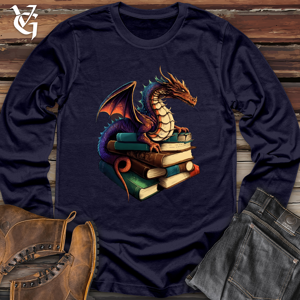 Viking Goods Dragon Book Hoarder Long Sleeve Navy / L