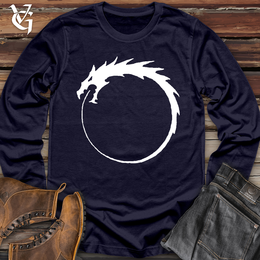 Viking Goods Dragon Circle White Long Sleeve Navy / L