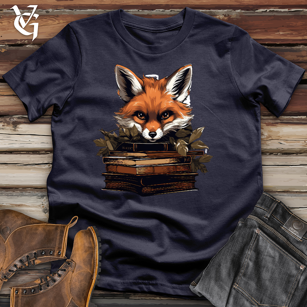 Viking Goods Fox Reading Books Cotton Tee Navy / L