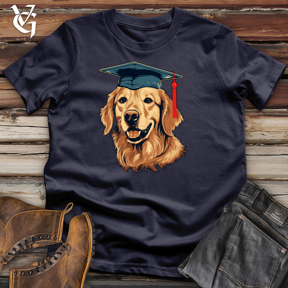 Viking Goods Graduation Celebration Golden Retriever Cotton Tee Navy / L