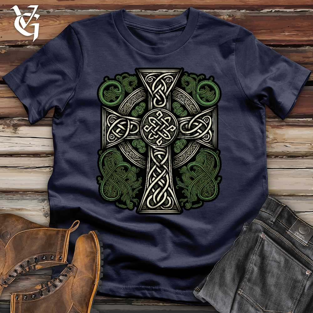 Viking Goods Green Celtic Cross Softstyle Tee Navy / L