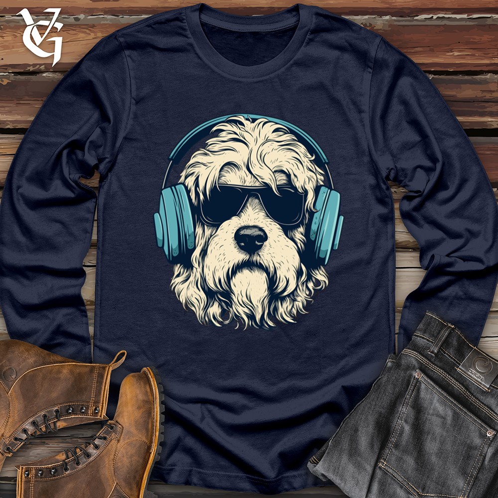 Viking Goods Headphone Rocking Doodle Pooch Softstyle Long Sleeve Navy / L