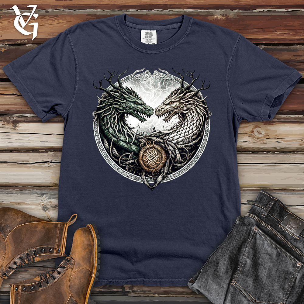 Viking Goods Horned Twin Dragons Heavy Cotton Comfort Colors Tee Navy / L