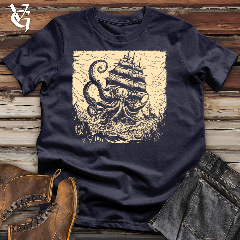 Viking Goods Kraken At Sea Cotton Tee Navy / L