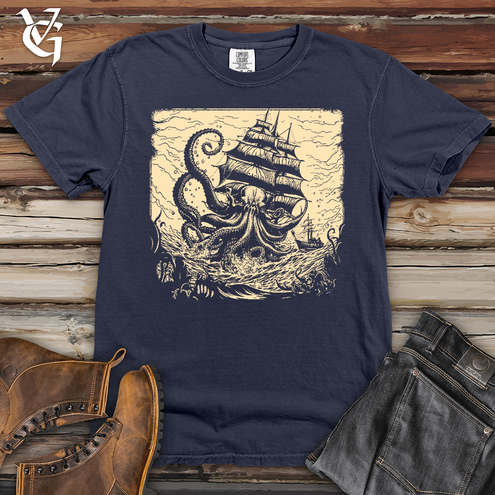 Viking Goods Kraken At Sea Heavy Cotton Comfort Colors Tee Navy / L