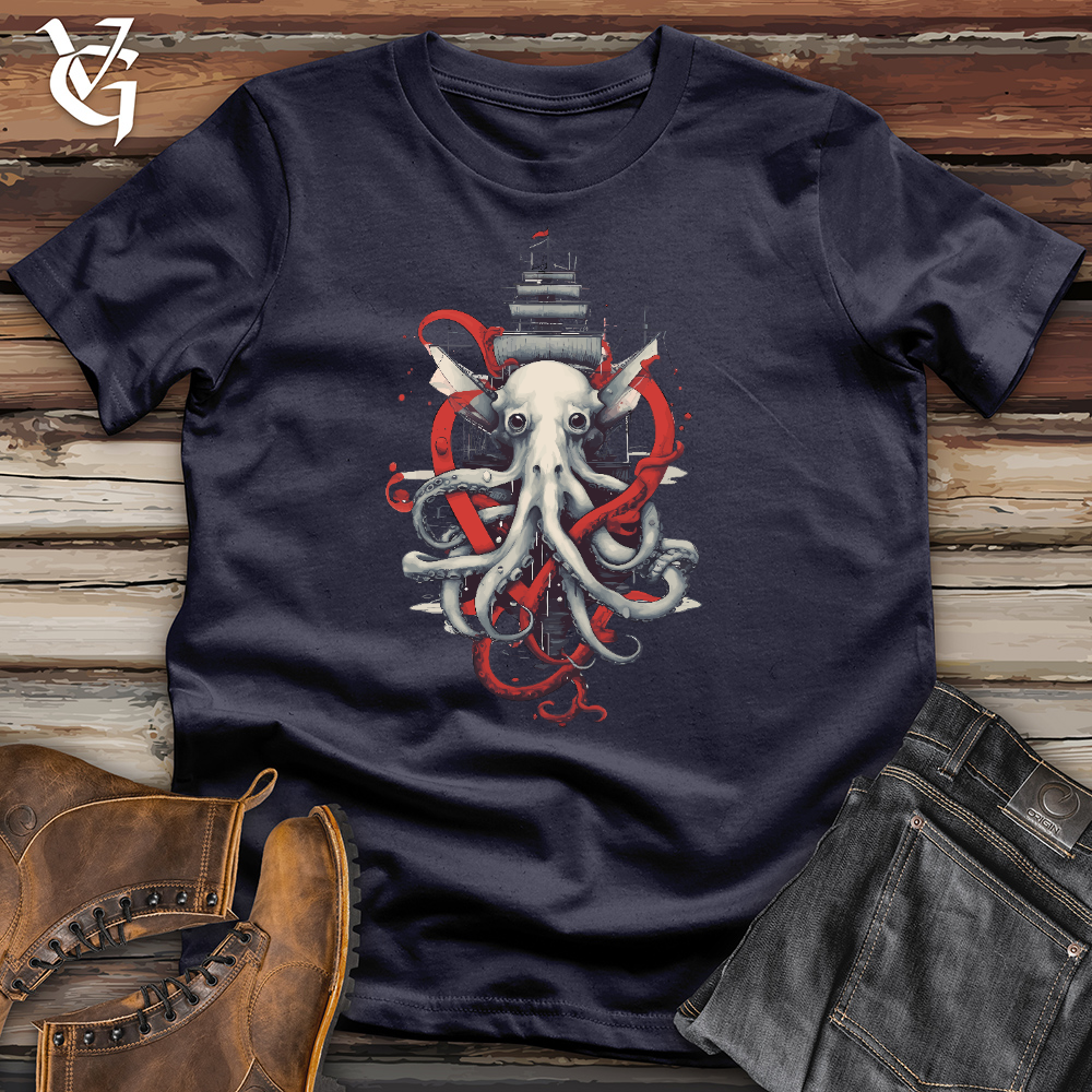Viking Goods Kraken Pirate Ship Cotton Tee Navy / L