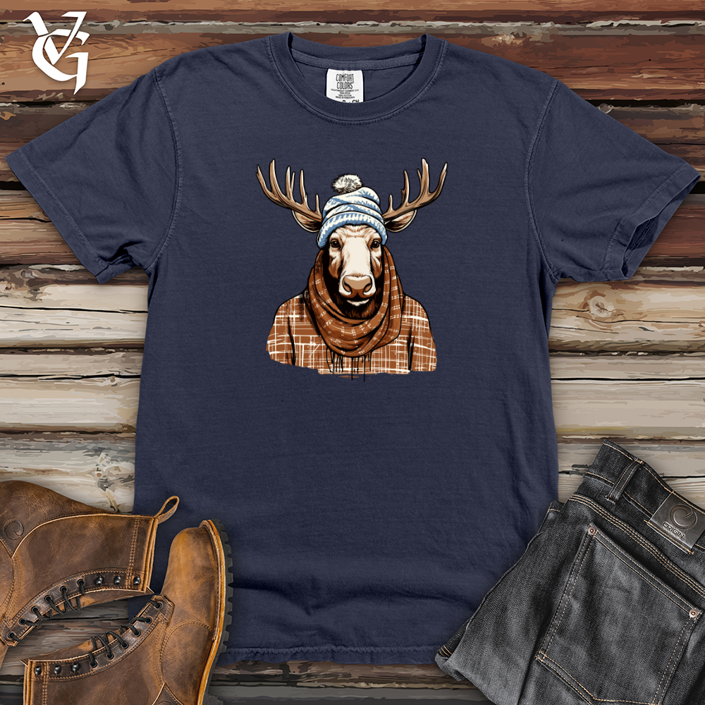 Viking Goods Moose Cozy Antler Beanie Comfort Heavy Cotton Comfort Colors Tee Navy / L