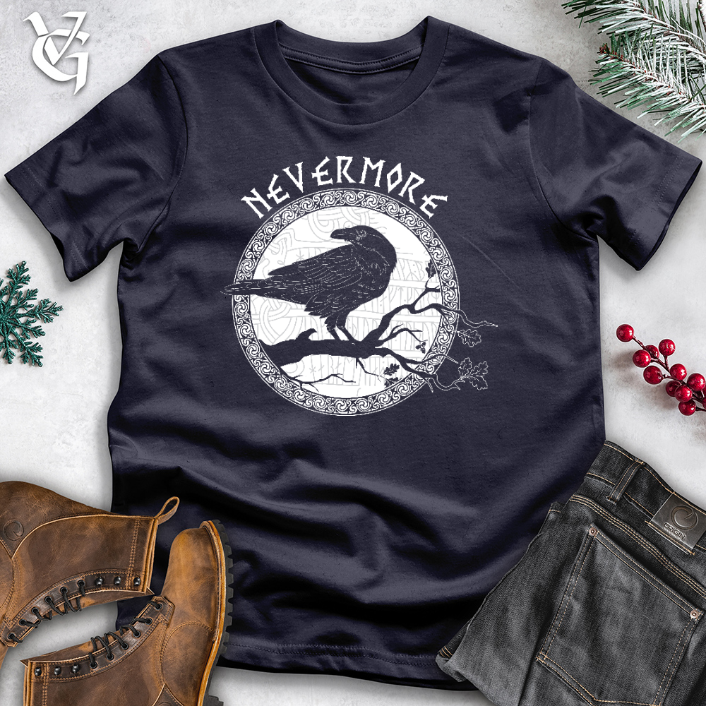 Viking Goods Nevermore White Winter Raven Cotton Tee Navy / L
