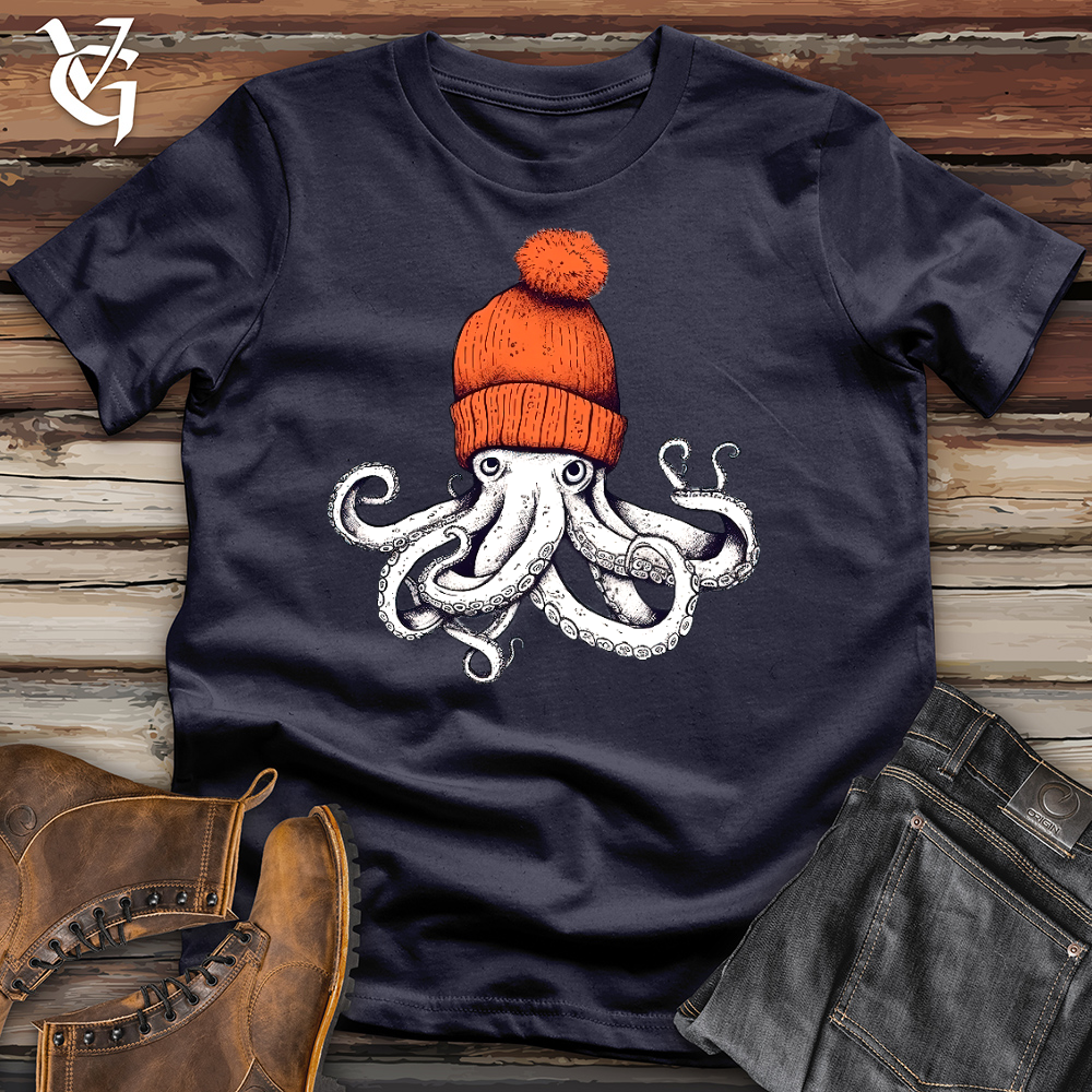 Viking Goods Octopus Orange Beanie Cotton Tee Navy / L
