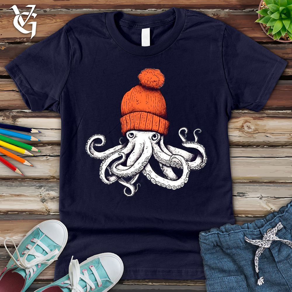 Viking Goods Octopus Orange Beanie Youth Tee Navy / L