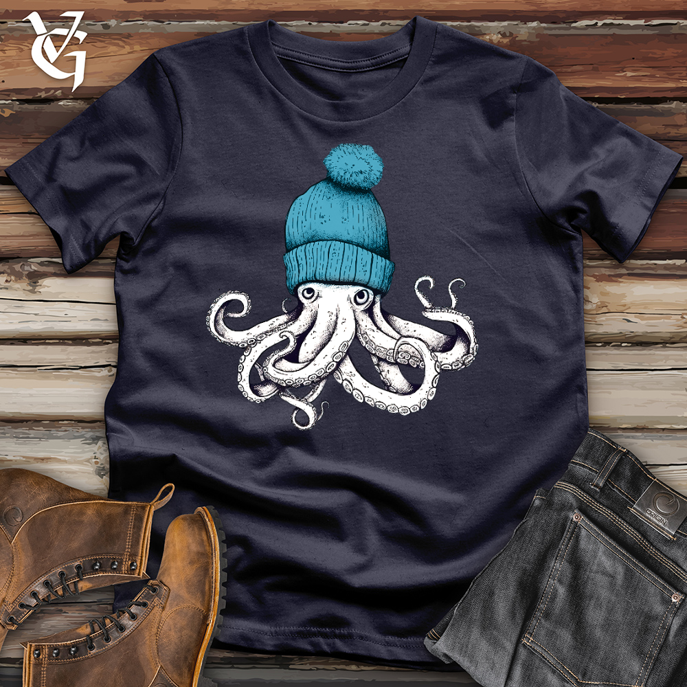 Viking Goods Octopus Wearing Beanie Cotton Tee Navy / L