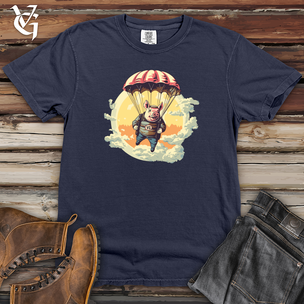 Viking Goods Pig Parachute Skydiving Excursion Heavy Cotton Comfort Colors Tee Navy / L