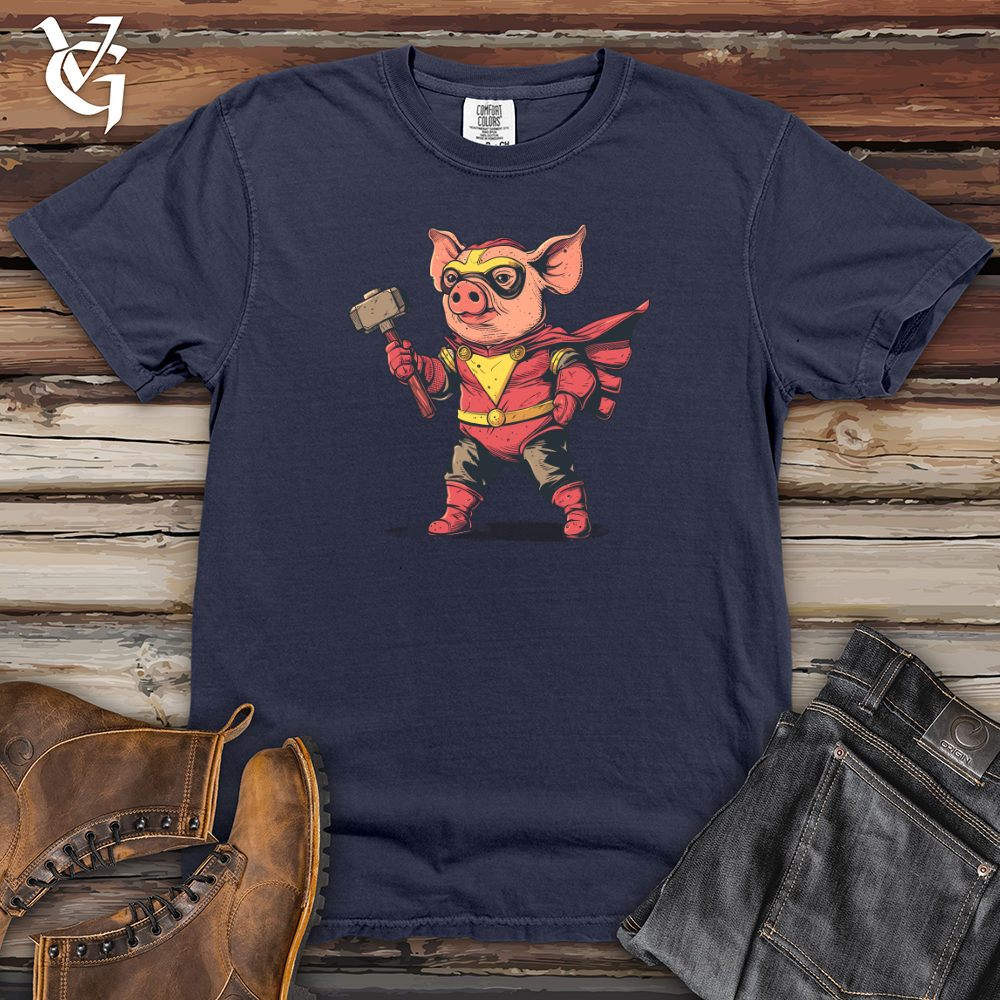 Viking Goods Pig Superhero Hammer Heavy Cotton Comfort Colors Tee Navy / L