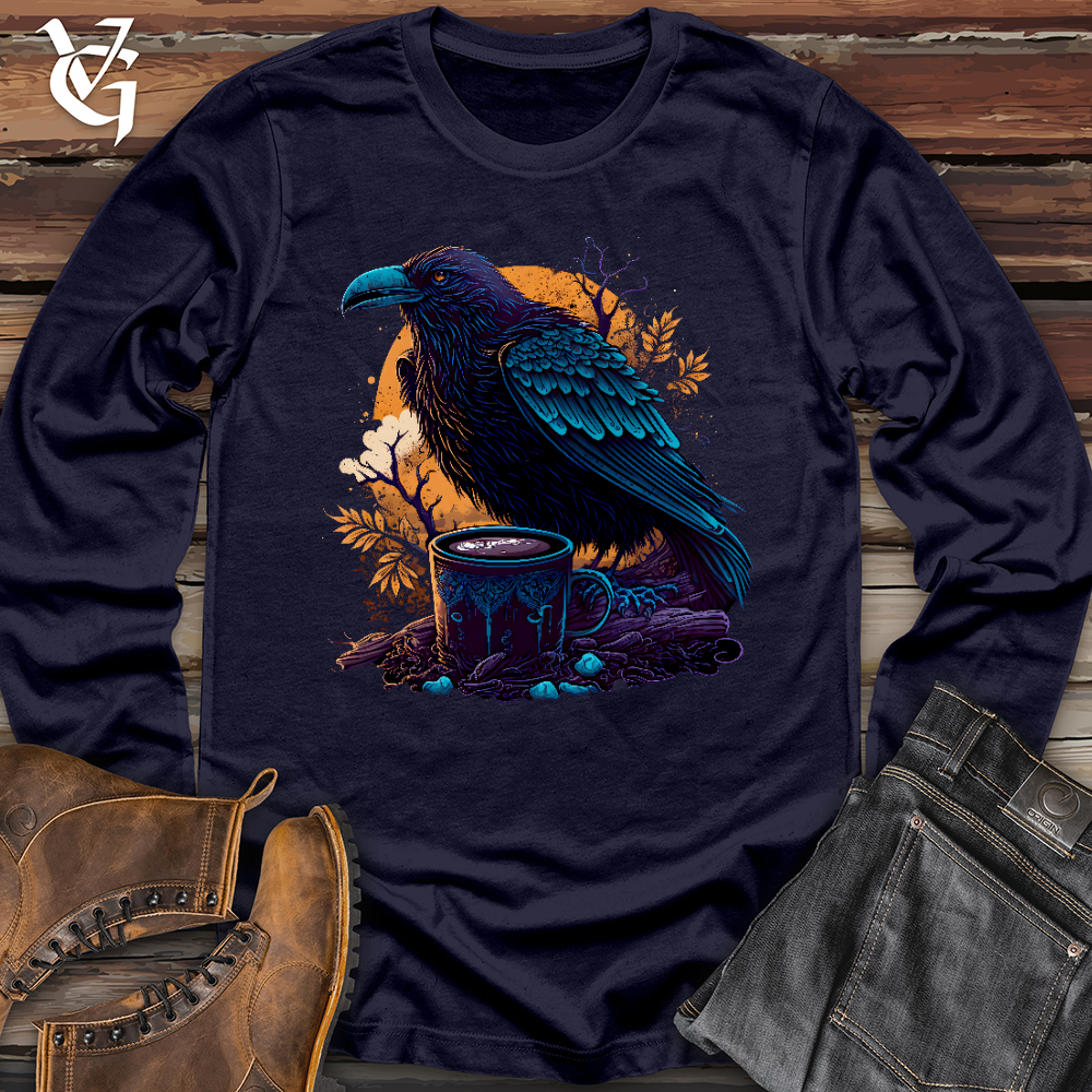 Viking Goods Raven Drinking Coffee Long Sleeve Navy / L