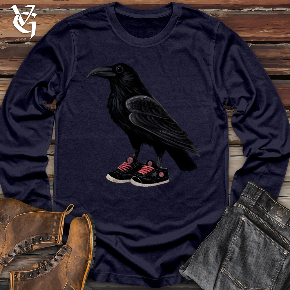 Viking Goods Raven Wearing Sneakers Long Sleeve Navy / L