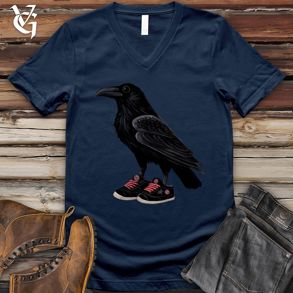 Viking Goods Raven Wearing Sneakers V- Neck Tee Navy / L