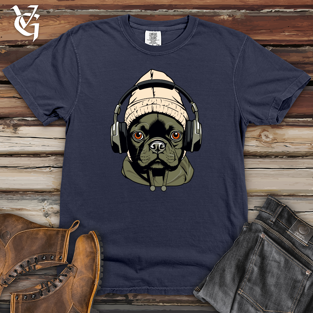 Viking Goods Retro Beanie Headphones Frenchie Heavy Cotton Comfort Colors Tee Navy / L