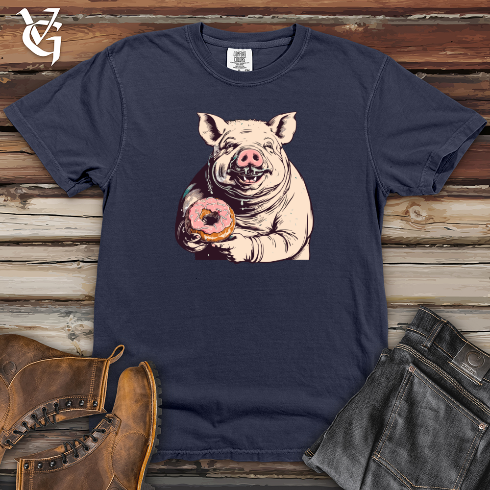 Viking Goods Retro Donut Devouring Pig Heavy Cotton Comfort Colors Tee Navy / L