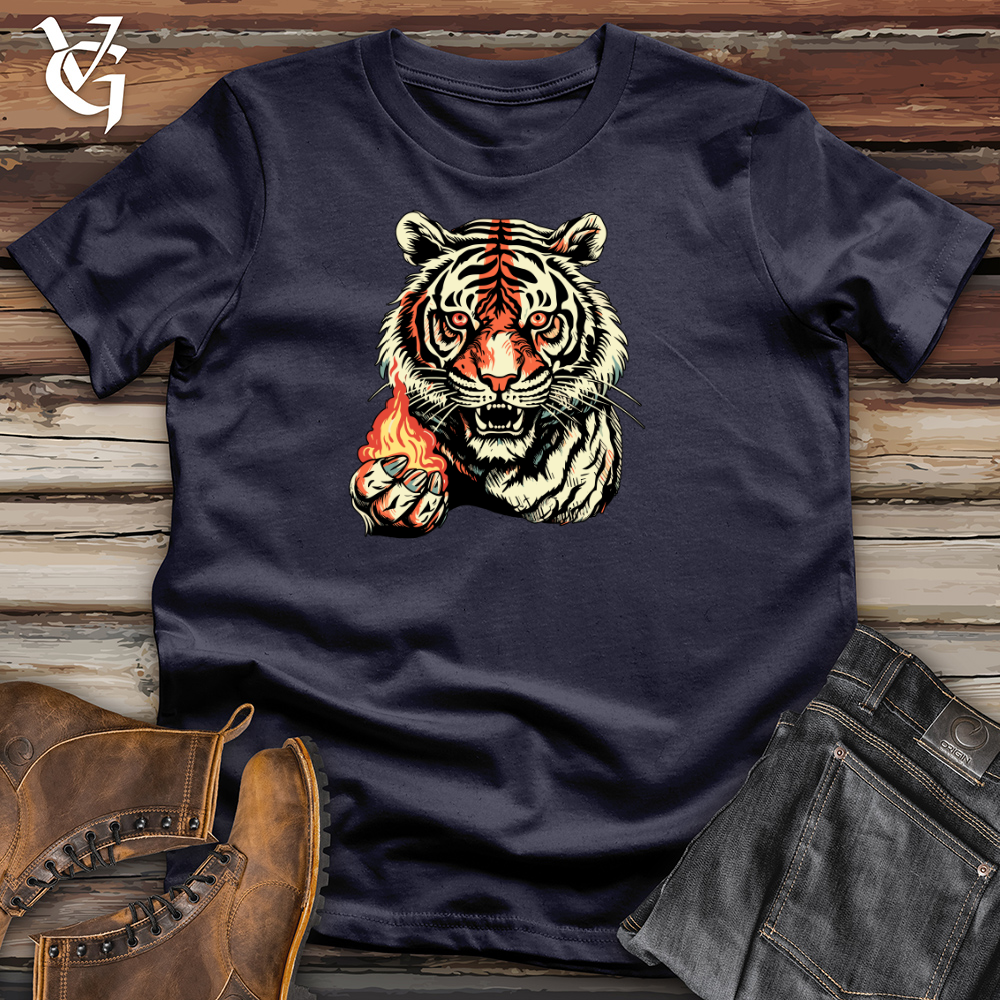 Viking Goods Retro Fire Tiger Cotton Tee Navy / L