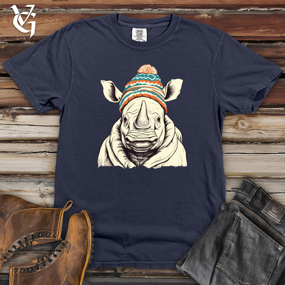 Viking Goods Retro Pompom Snow Hat Rhino Heavy Cotton Comfort Colors Tee Navy / L