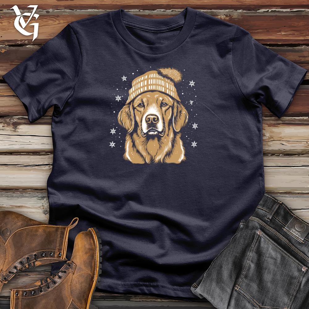 Viking Goods Retro Snowflake Beanie Golden Retriever Cotton Tee Navy / L