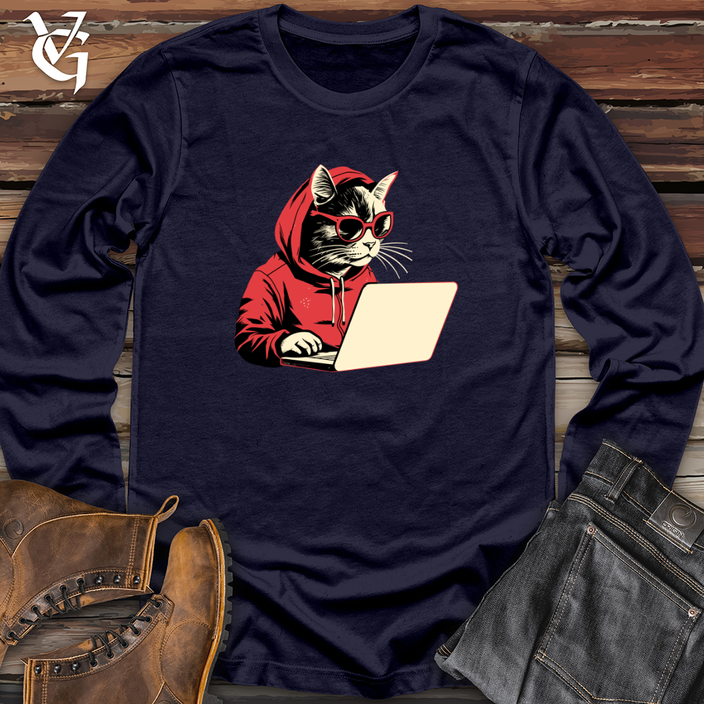 Viking Goods Retro Techy Cat Long Sleeve Navy / L