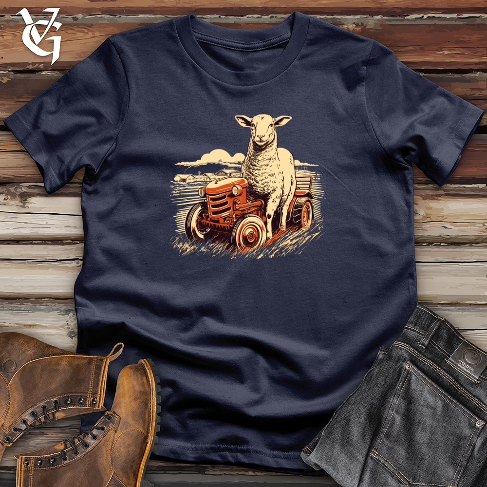 Viking Goods Retro Tractor Riding Sheep Softstyle Tee Navy / L