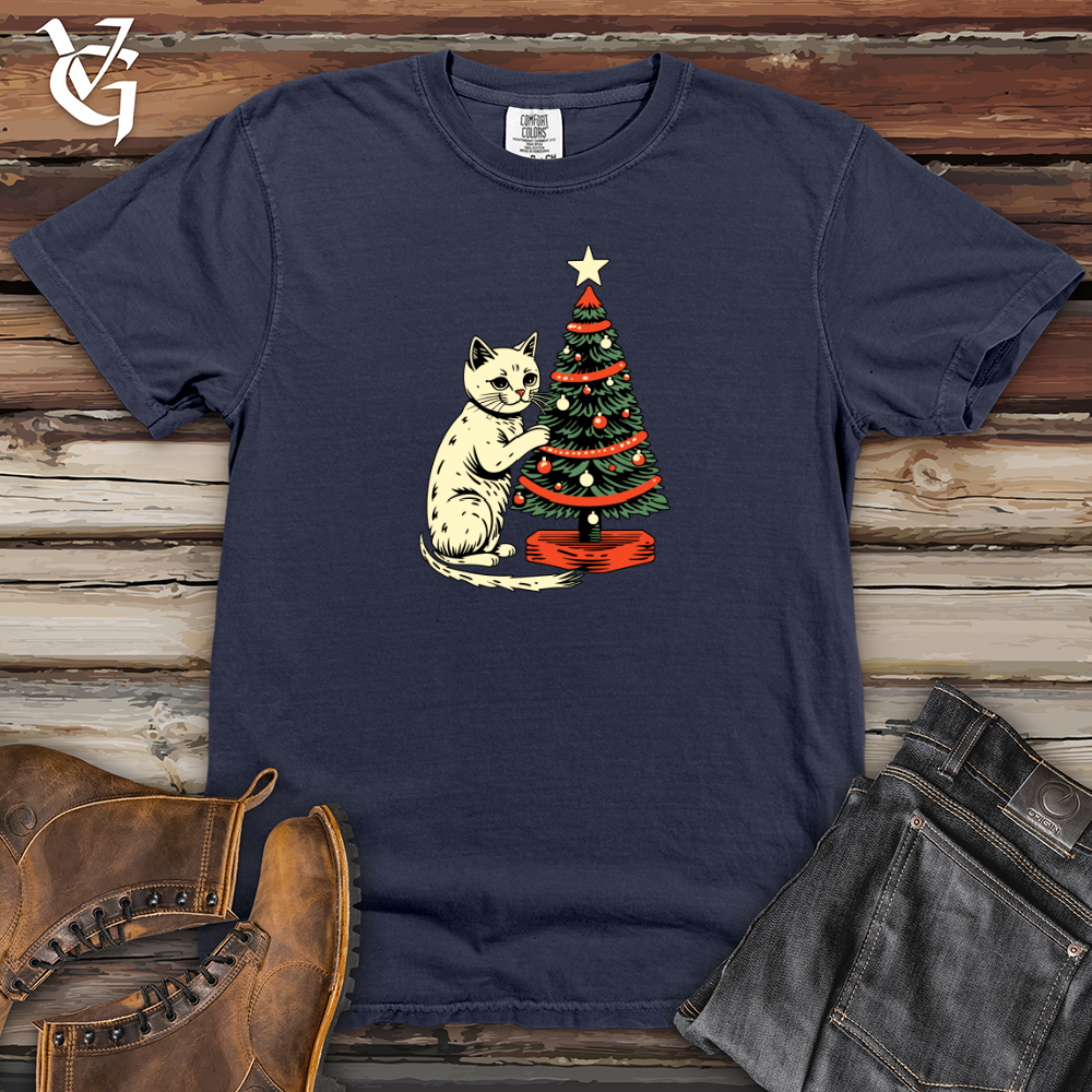 Viking Goods Retro Tree Trimming Cat Heavy Cotton Comfort Colors Tee Navy / L