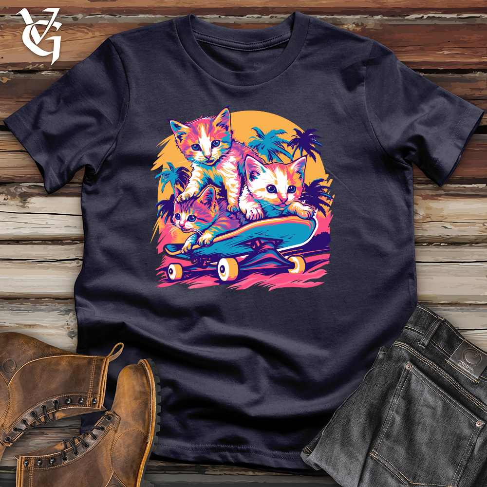 Viking Goods Skater Kittens Escape Cotton Tee Navy / L