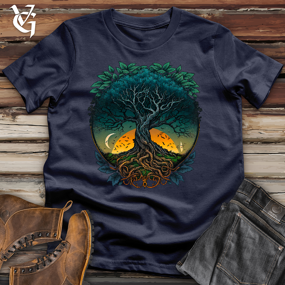 Viking Goods Sunset Yggdrasil Tree Softstyle Tee Navy / L
