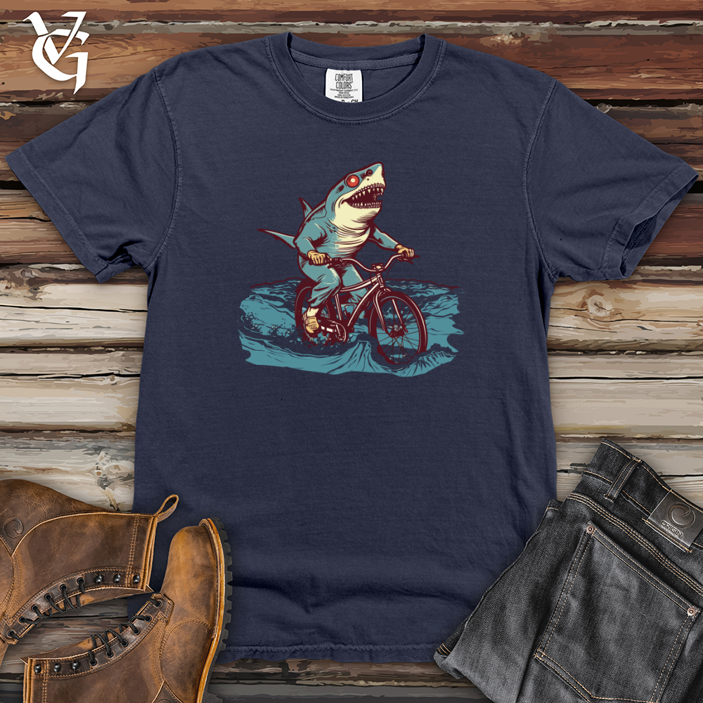 Viking Goods Surfing Shark Wheels Heavy Cotton Comfort Colors Tee Navy / L