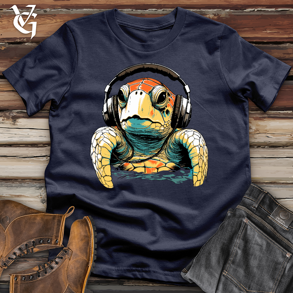 Viking Goods Turtle With Headphone Softstyle Tee Navy / L