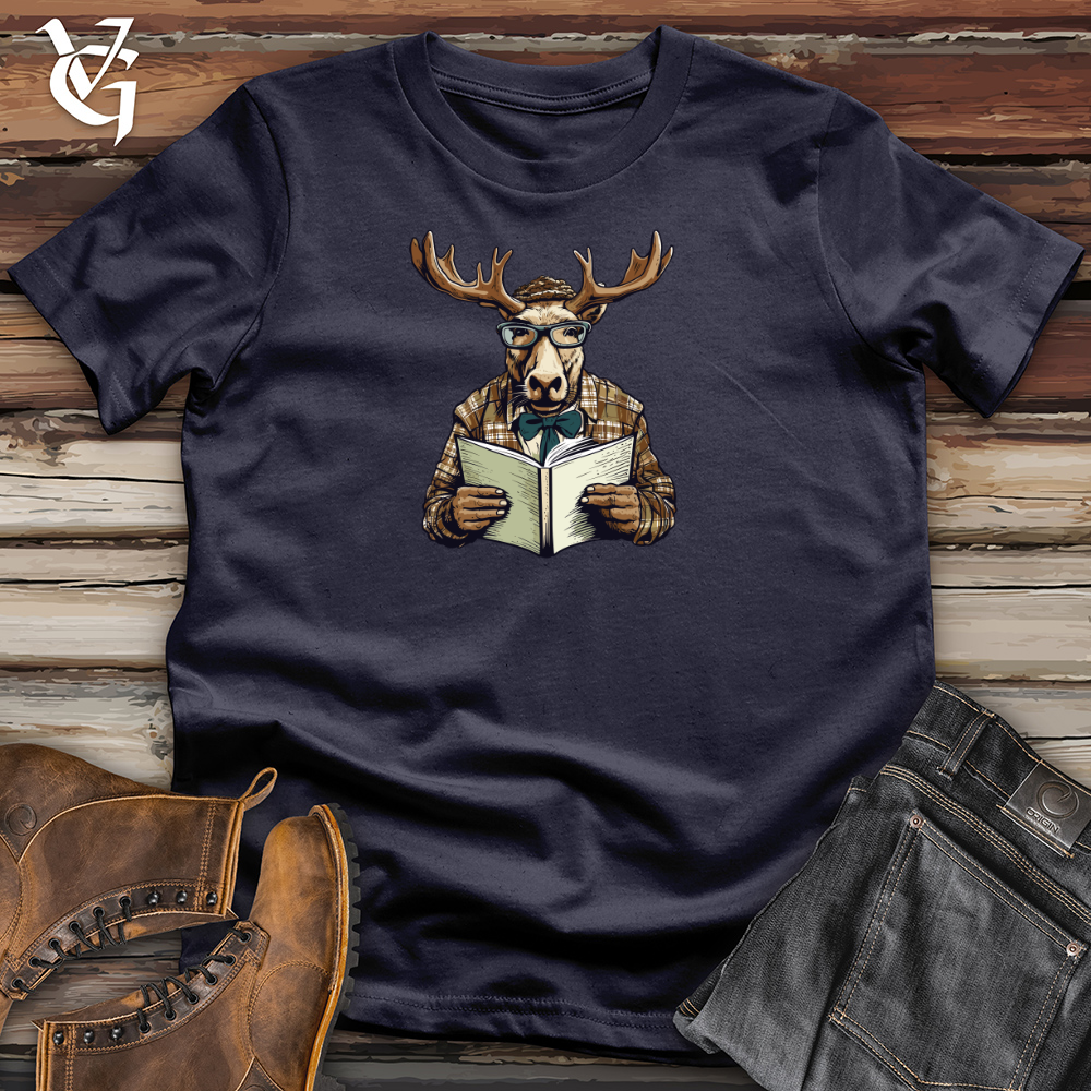 Viking Goods Whimsical Moose Reader Cotton Tee Navy / L