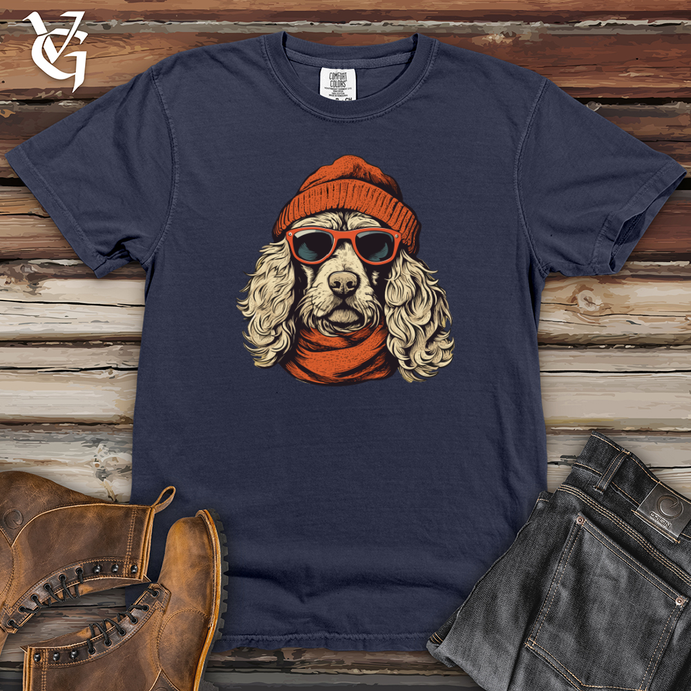 Viking Goods Winter Beanie Doodle Pooch Heavy Cotton Comfort Colors Tee Navy / L