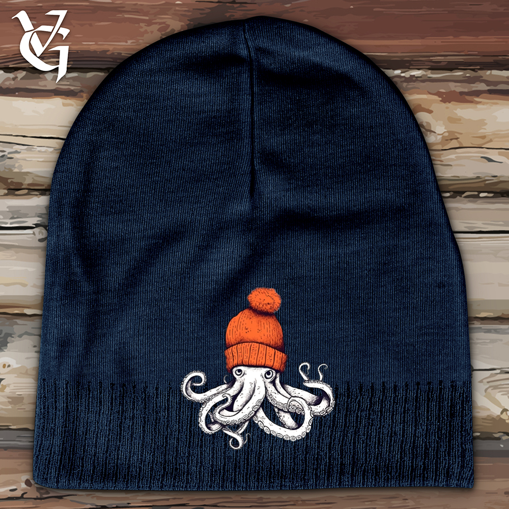Viking Goods Octopus Orange Cotton Beanie Navy