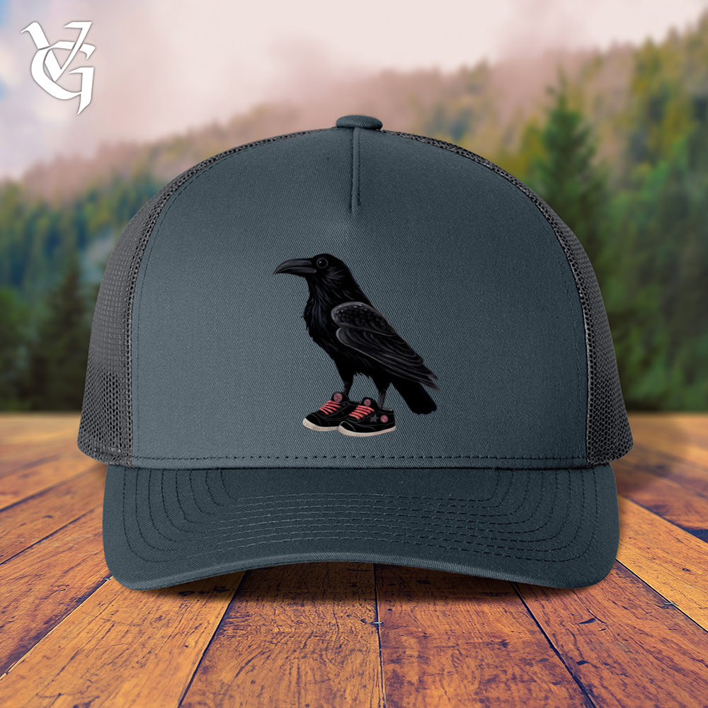 Viking Goods Raven Wearing Sneakers Trucker Cap Navy