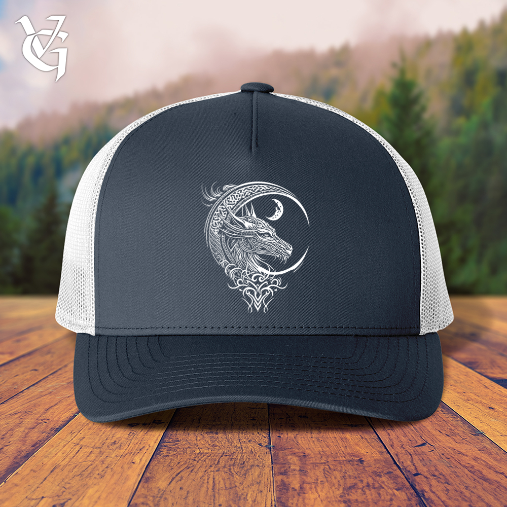 Viking Goods Celtic Dragon and Moon Trucker Cap Navy/ White