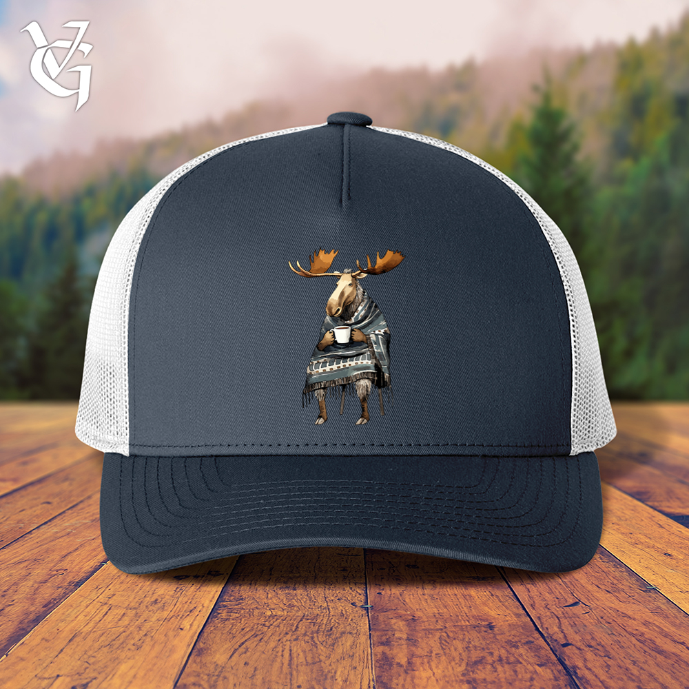 Viking Goods Coffee Drinking Moose Trucker Cap Navy/ White